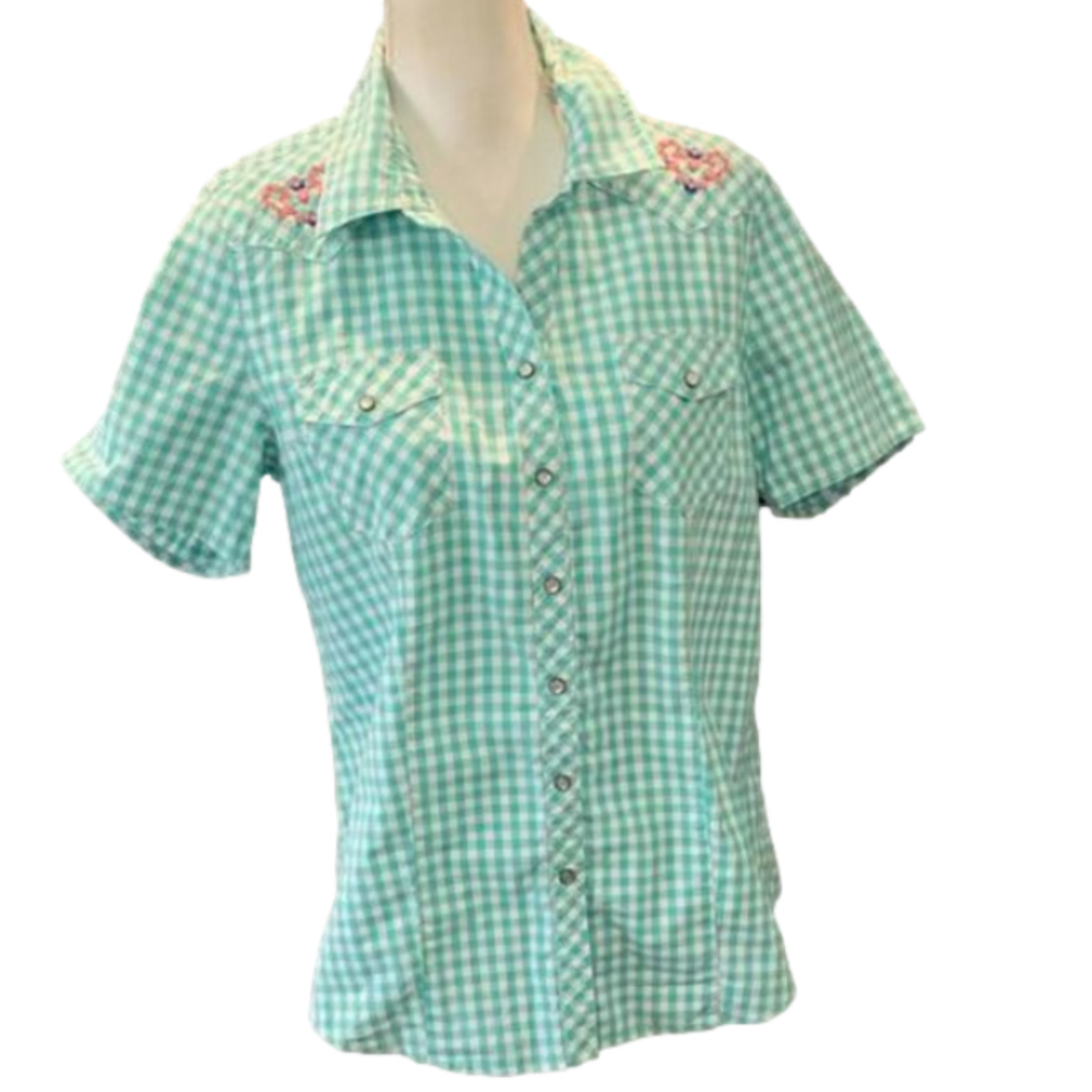 Bit & Bridle mint gingham shirt.